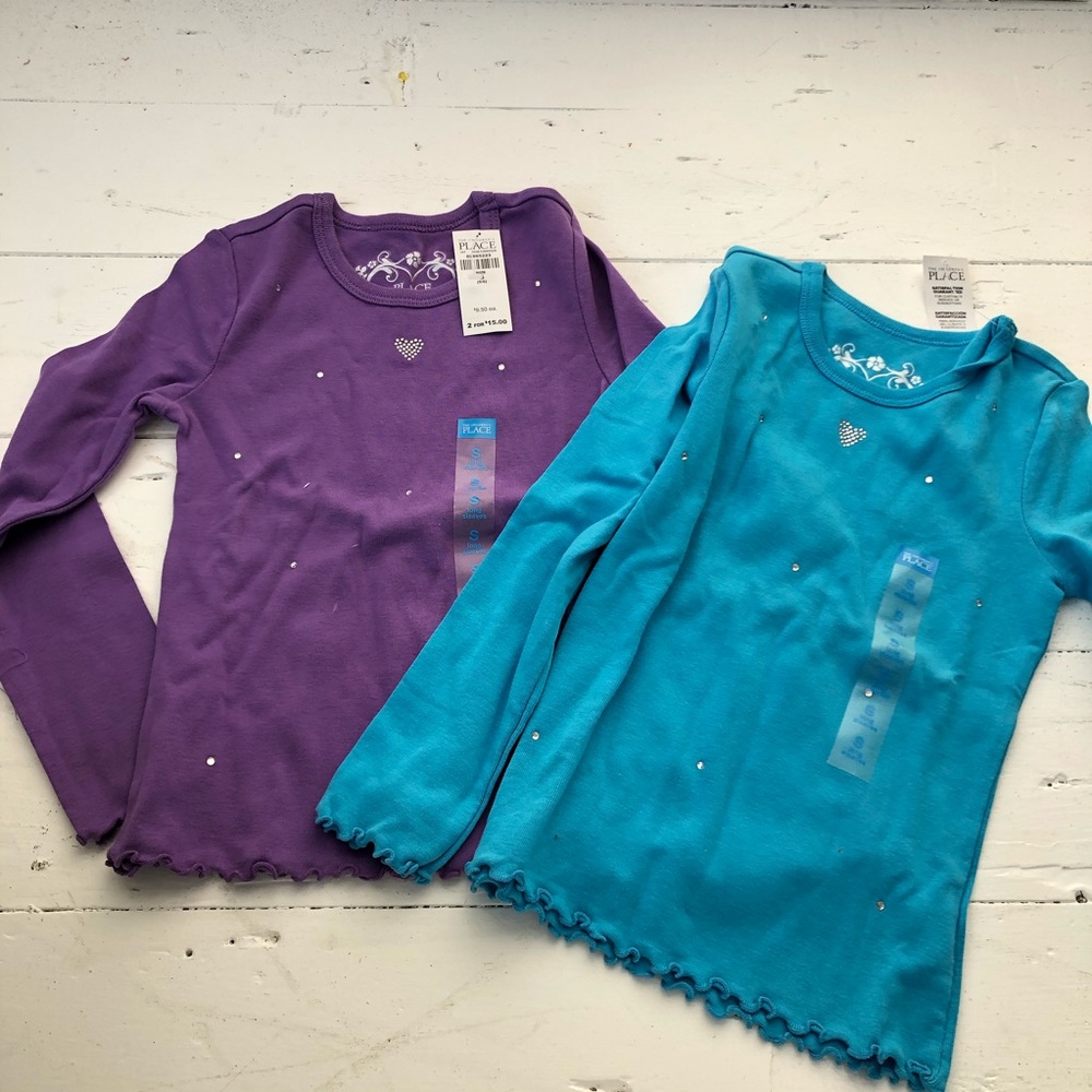 2 long sleeve shirts for girls small rhinestones